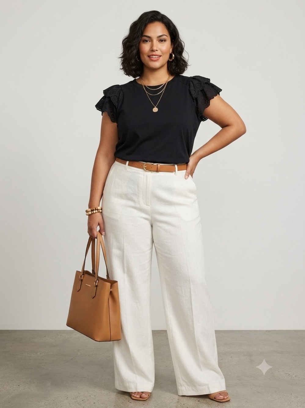 Eloquii Elements Black Eyelet Ruffle Sleeve Top Plus Size 14/16 Cotton Blend